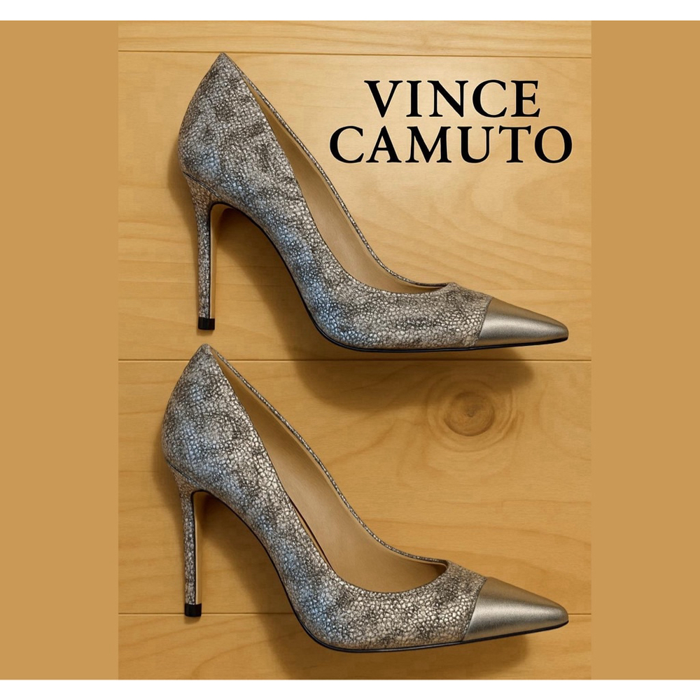 Vince Camuto size 6.5M silver shimmer pointed 3” heel